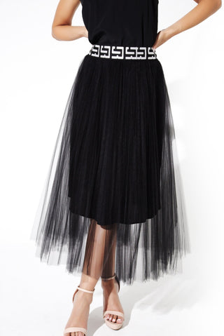 CHIARA TULLE SKIRT WITH LOGO BELT