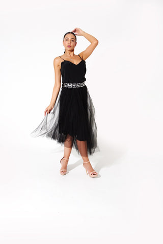 CHIARA TULLE SKIRT WITH LOGO BELT