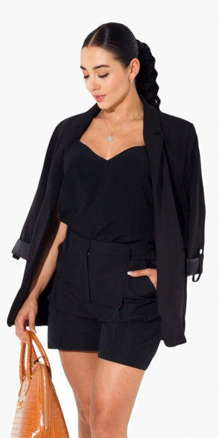 Black Cotton Blend Shorts