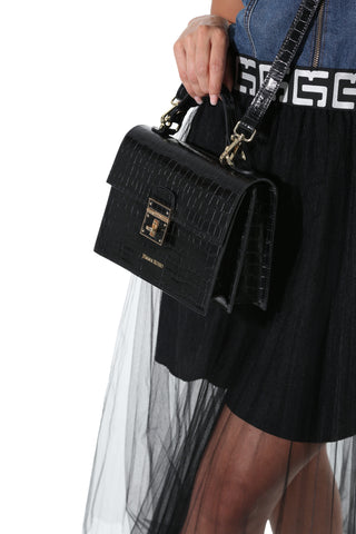 FLURINSA CROC-EFFECT GLOSSED LEATHER HANDBAG
