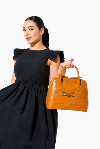 DODO- CROC-EFFECT GLOSSED LEATHER HANDBAG