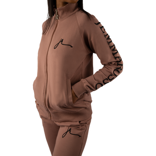 FOXY ELEGANCE COTTON FULL-ZIP JACKET & JOGGER SET Mauve Coffee