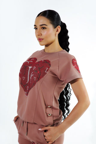 Sweetheart Tracksuit Short Sleeve  Mauve Coffee