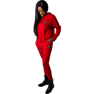 Edgy Chic Cotton Hoodie & Jogging Pant Red