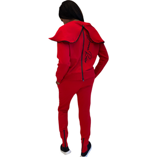 Edgy Chic Cotton Hoodie & Jogging Pant Red