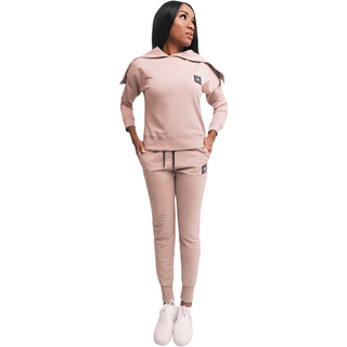 Edgy Chic Cotton Hoodie & Jogging Pant Beige