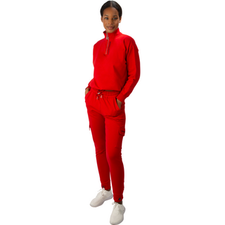 Classy Sweatshirt & Cargo Jogger Pant Set Red