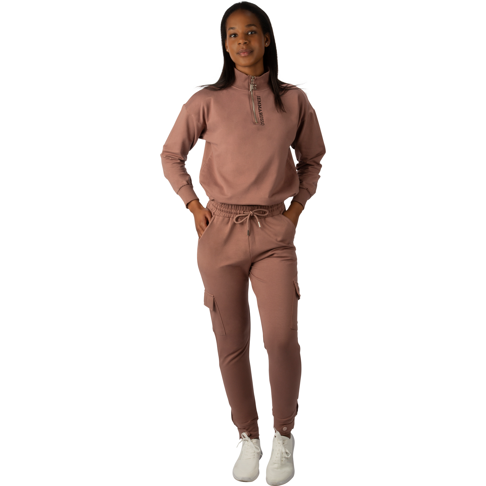 Classy Sweatshirt & Cargo Jogger Pant Set Mauve Coffee